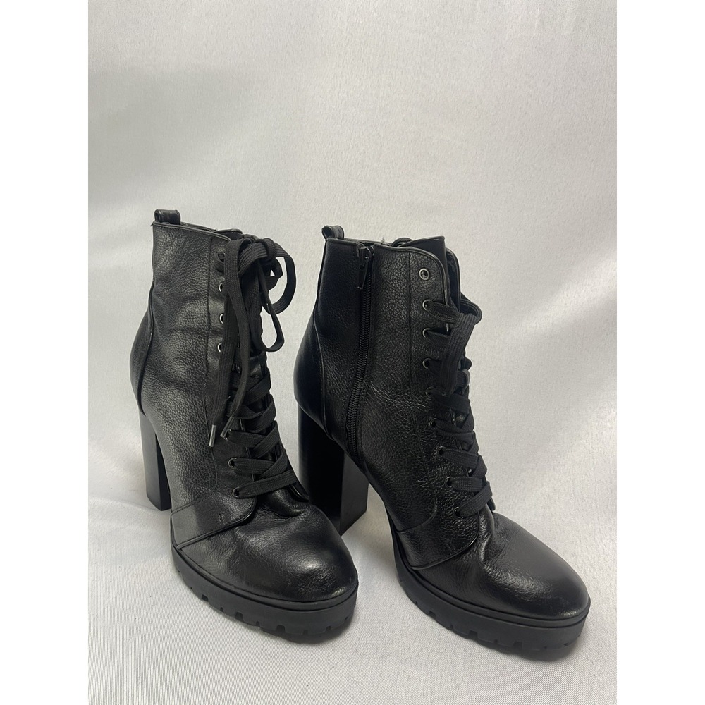 Laurie Black Leather Lace-Up Platform Booties Size 10 Women's Preowned Clean